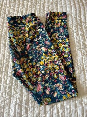 LuLaRoe Floral & Geometric Print Leggings - Teal, Yellow, Pink